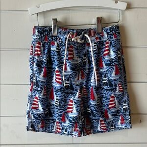 Sailboat Print Kids Swim Trunks - Blue and Red